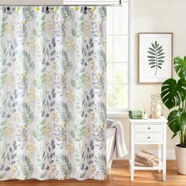 DS BATH Sage Fabric Shower Curtain, Boho Green Yellow Floral Leaves Shower Curtain, Waterproof Decorative Leaf Plant Botanical Bathroom Curtains, 72" W x 72" H