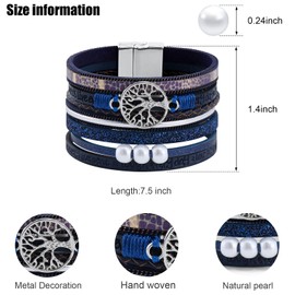 VIBILIA Boho Leather Wrap Bracelets for Women Tree of Life Multi-Layer Bracelets with Strong Clasp Jewelry for Women-Blue