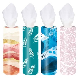 VIYNRAN 4-Pack Car Tissue Cylinders - Midcentury Modern Simple Designs, Fits Car Cup Holders, Travel Tissue Tubes with Facial Tissues (Simple Designs)
