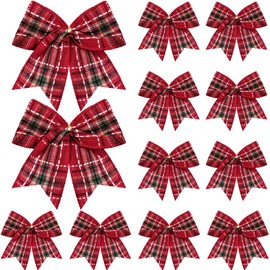 Jetec 12 Pcs Christmas Buffalo Plaid Bows Decorations 6 Inch Christmas Check Plaid Bows Tie Bows Wreaths Ornaments for Xmas Tree Garland DIY Crafts Home Indoor Outdoor Decor (Red, Green Plaid)