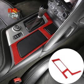 car-king888 Red Fiber Central Control Gear Panel Trim Accessories Kit For Corvette C7 14-19