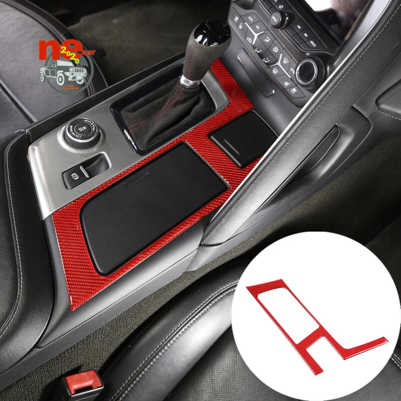 car-king888 Red Fiber Central Control Gear Panel Trim Accessories Kit