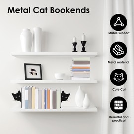2Pcs Peeping Cat Metal Bookends Cute Cat Book Ends for Shelves Desktop Bookshelf Decorative Heavy Duty Divider Stopper Holder with Non-slip Rubber Pad for Decor, Home, Office, Library, School(Style A)