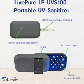 LivePure Handheld UV Light Sanitizer. Portable UV Light for Disinfecting Room, Kitchen, Car, Bathroom, Household Surfaces. Empire Red