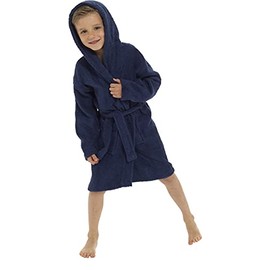 Childrens Kids Boys Girls Hooded Towelling Bathrobe Dressing Gown 100% Cotton Terry Towel Soft Towlling 7-13 Years (Navy Blue, 13 Years)