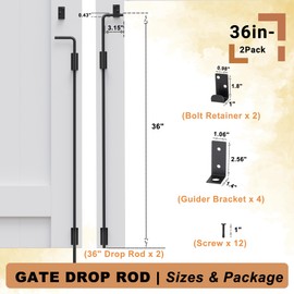Auxdee 36 inch Gate Drop Rod, Cane Bolt for Wooden Fences Metal Gates, Bolt Gate Ground Latch for Double Doors or Vinyl Fence Gates, Heavy Duty Gate Ground Stopper Hardware, Black Finish (2 Pack)