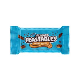 Feastables MrBeast Peanut Butter Milk Chocolate Chocolate Bar, Full Size Candy Bar for Adults & Kids, Candy Bars for Snacks, Gifts, & Dessert, Sweet & Creamy Fairtrade Cocoa, 1.24 Oz Each, 24 Count