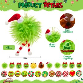 Syhood 48 Pcs Grin Has Ornaments Grin Has Christmas Balls Bendable Christmas Tree Decorations Lime Green Ornaments Whimsical Christmas Tree Ornaments Stole Christmas Tree Grin Has Decor (2.36 Inch)