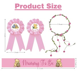 Winnie Baby Shower Sash Mom to Be Sash and Dad to Be Pin Flower Crown for Gender Reveals Party Classic Baby Shower Girls Pregnancy Props Gift