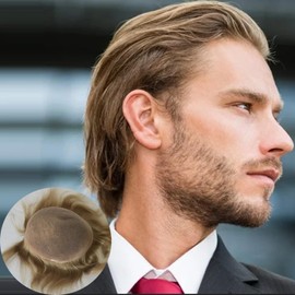 Voloria Swiss Full Lace Men’s Toupee European Real Human Hair Replacement for Men Hairpiece #18 Ash Blonde Brown Color