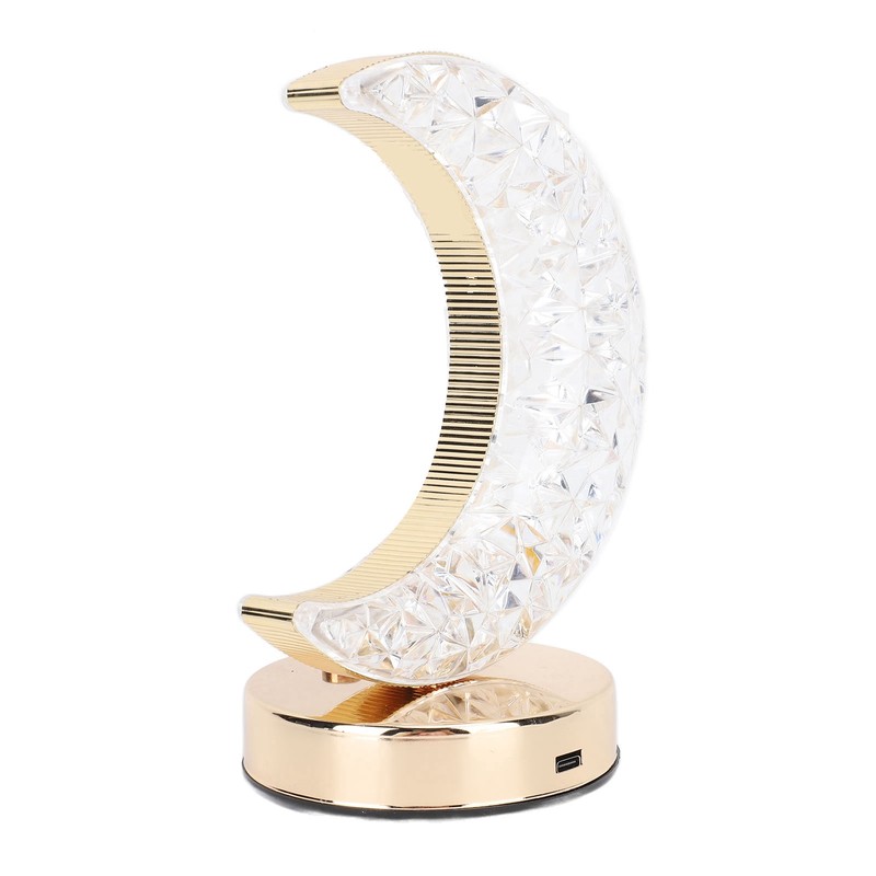 Bedside Table Lamp Crystal Moon Shape Cordless Rechargeable Long Touch