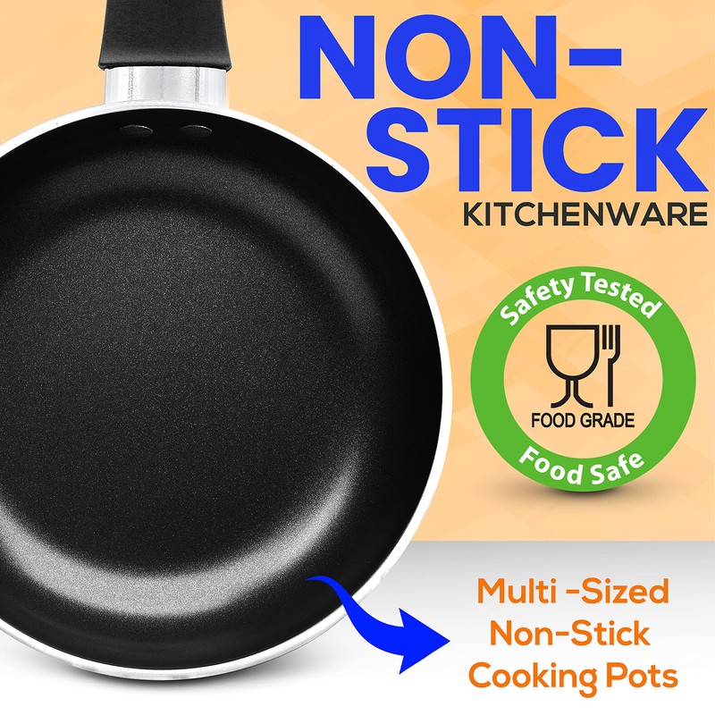 SereneLife Kitchenware Pots & Pans Basic Kitchen Cookware, Black Non-Stick