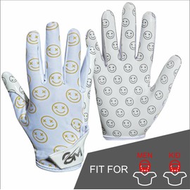 Grip Mania Emoticons V1 Mens Football Gloves, Youth and Adults Sticky Receiver Gloves (CE-White, Youth Small)