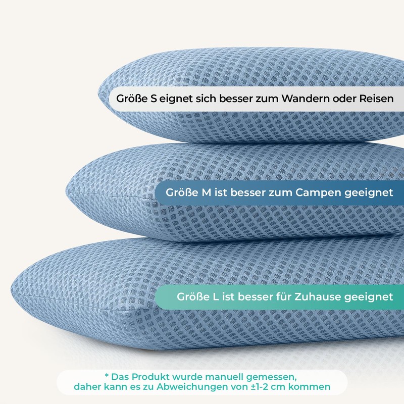 PEUJEW Travel Pillow Memory Foam Pillows, Camping Pillow-Compressible Medium Firm,