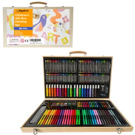 RoyalCart Art Set 180 Piece Deluxe, Painting Drawing Kit with Oil Pastels Crayons Colored Pencils Acrylic Paint Mega Supplies in Wooden Case for Gifting Birthday Kids Girls Boys, Play-Care01