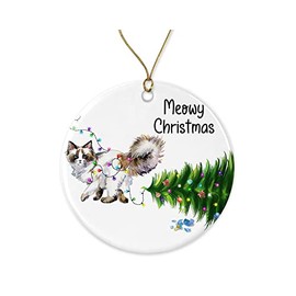 HTDesigns Ragdoll Cat Christmas Ornament - Funny Cats Ornaments - Cute Ragdoll Cat Ornament - Cat Christmas Ornament for Cat Lover Printed on Both Sides