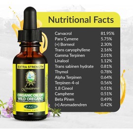 Louianna - Organic Wild Oregano Oil, Pure Oil of Oregano Drops, with 80 Percent Carvacrol, for Oral or Topical Use, 30 mL