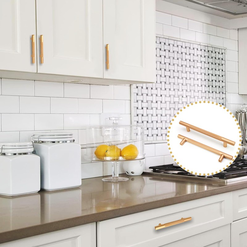 Cjueiom 6 Pack Gold Cupboard Handles - 128mm Hole Center