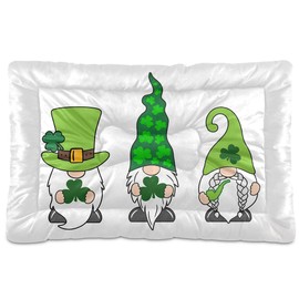 St Patrick's Day Irish Gnomes with Green Caps Shamrocks Clovers Dog Cat Bed Mat Soft Crate Pad Mattress Cushion for Small Medium Pets, Anti Slip Sleeping Kennel Mat Washable & Dry 36x24 inch