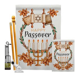 Passover Garden House Flags Kit Religious Wine Celebration Festival Holiday Jewish Hanukkah David Small Decorative Gift Yard Banner Double-Sided Made In USA 28 X 40