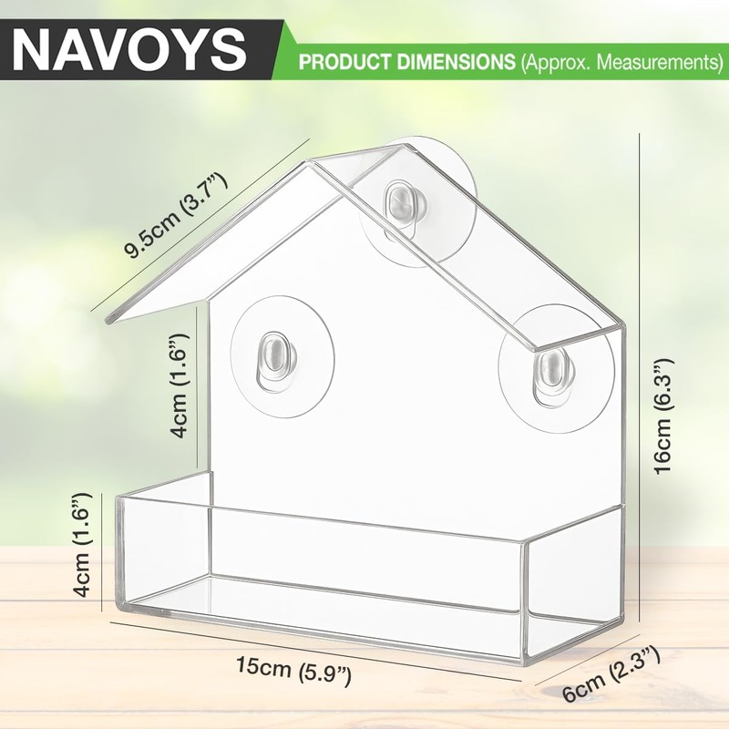 Perspex Window Bird Feeder with Strong Suction Cups – Transparent