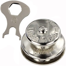 Pack of 5 Top Button Large for Fabric up to 2.5 mm, Standard Disc - Nickel-Plated Brass "Made in Germany" with Tool Key, Fits Loxx and Tenax Quick Release