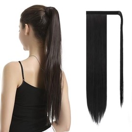 NASHRIO Ponytail Extension 60cm Long Straight Wrap Around Clip in Synthetic Fiber Hair Ponytail Hair Extensions Hairpiece for Women Girls Daily Wear,120g