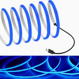 RYE COB Tape Light 1m Blue 5V TYPE C Connecting Cable LED Strip Light 5mm Wide Flexible High Density LED Light Tape 320LEDs/M 180° Luminous CRI>=90 Double Sided Tape Transformable Cuttable Ambient