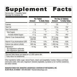 Bariatric Advantage Calcium Citrate Chewable 500mg with Vitamin D3 for Bariatric Surgery Patients Including Gastric Bypass and Sleeve Gastrectomy, Low Sugar - Wild Cherry Flavor, 90 Count