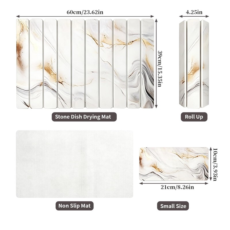 Stone Drying Mat for Kitchen Counter, 2 Pcs Sink Area