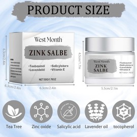 Zinksalbe gegen Pickel, mit Teebaumöl und Vitamin E, Zinksalbe Gesicht, Creme gegen Pickel, Anti Mitesser, für das Gesicht und Po Rücken und Oberschenkel Bereich