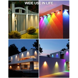 KIALUSH Solar Fence Lights 10 Pack, Fence Light Solar Powered Waterproof IP65 Multicolor Led 9 Fixed Colors ＆RGB Color Changing, Solar Lights Outdoor for Deck, Patio, Porch, Stairs, Holiday (White)