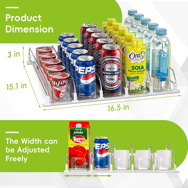 Soda Can Dispenser for Refrigerator,Self-Pushing Drink Organizer for Fridge, Width