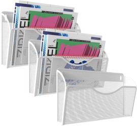 KZWKRG 3 Pack Wall File Organizer, Vertical Mesh Hanging Wall File Holder, Wall Mounted Basket Magazine Mail Organizer for Office, Home(White)