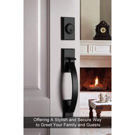 goldenwarm goldenwarm Front Door Handle and Deadbolt Set, Black Front Door Lock Set with Reversible Knob Handle, Modern Front Door Hardware, Single Cylinder Front Door Entry Lock, Front Door Handles and Locks