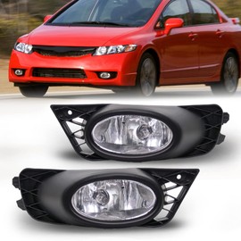 RAPOOSANS Driving Fog Lights Lamps Assembly Kit for 2009 2010 2011 Honda Civic Sedan Fog Light Replacement with H11 12V 55W Bulbs Switch and Wiring Kit 1 Set