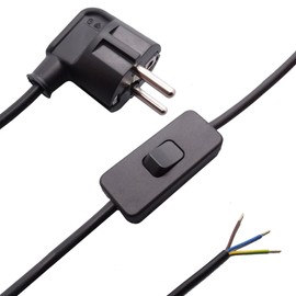 3 m Power Cable with Plug and Switch Black Connection Cable Power Cable with Cord Switch and Angled Plug 3 x 0.75 mm²
