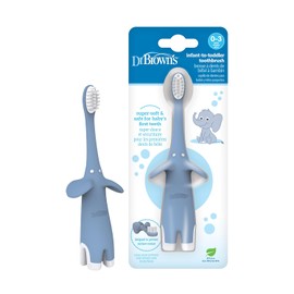 Dr. Brown's cepillo para polvo de dientes de entrenamiento de bebé a niño, suave para los primeros dientes del bebé, elefante azul, sin BPA, 0-3 años