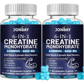 Creatine Gummies 6000mg, Creatine Monohydrate for Men & Women, Pre/Post Gym Workout Support for Muscle Strength, Performance, Recvovery, with BCAAs, L-Theanine, L-Carnitine, Bluerry Flavor, 180Counts
