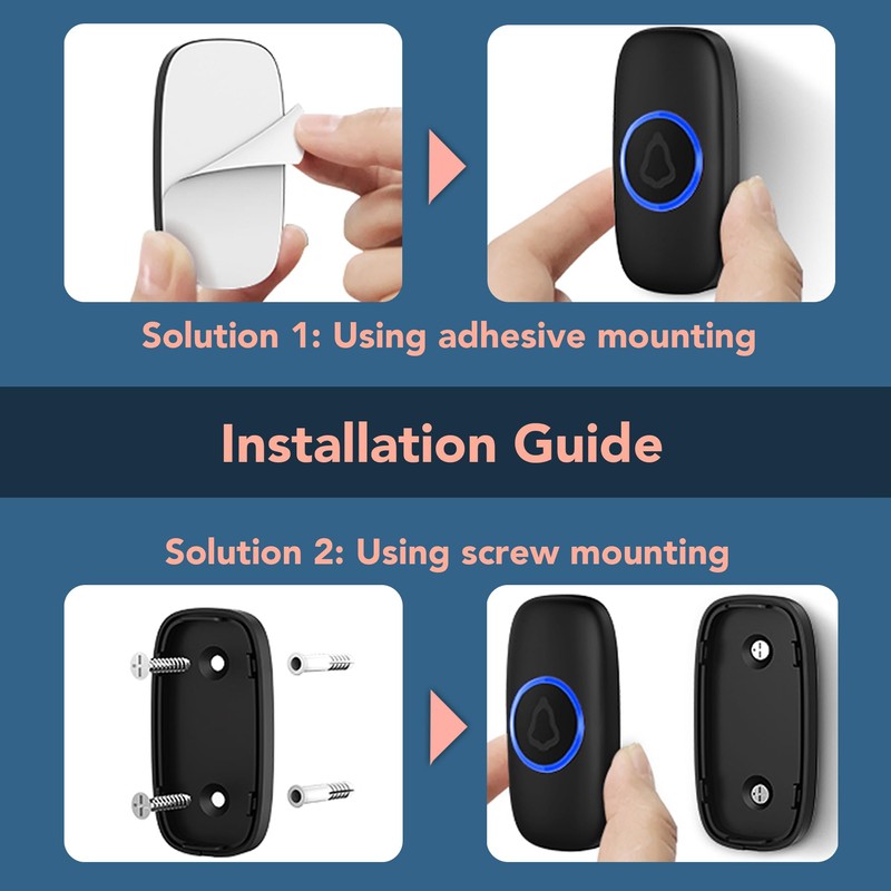 VEGATON Wireless Doorbell kits with IP55 Waterproof Level, 500ft Range,