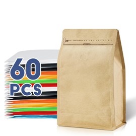 Coffee Bags with Valve(60pcs,8 oz,1/2 lb) Vented Coffee Beans Packaging Bags High Barrier Aluminumed Foil Flat Bottom Heat Sealed Side Zipper Resealable Storage Bag for Home or Business（Kraft Paper）