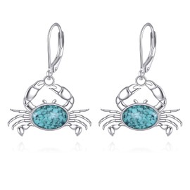 URONE Crab Earrings 925 Sterling Silver Turquoise Crab Dangle Earrings Ocean Jewelry Gifts for Women