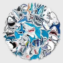 50Pcs Shark Stickers for Kids Boys, Ocean Shark Waterproof Vinyl Stickers and Decals for Bicycle, Water Bottle, Laptop, Computer, Luggage, Skateboard, Party Favors
