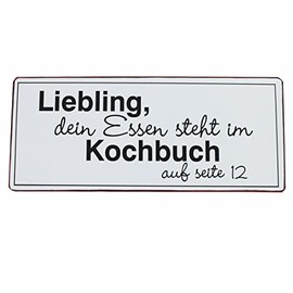 Unbekannt Lafinesse Metal Sign with German Text "Liebling Dein Essen Steht im Kochbuch" Vintage Look 30.5 x 13 cm