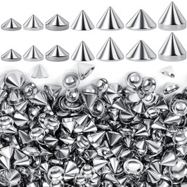 SmallCat 140PCS Silver Spike Cone Studs, Cool Punk Bullet Cone Studs, Spikes for Crafts, DIY Rivets Glue on Leather Clothes, Shoes, Accessories for Daily Life or Special Festivals - 7 Styles