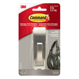 Command MR03-BN-EF Modern Reflections Metal Hook, Large, Brushed Nickel, 1 Hook 2 Large Strips