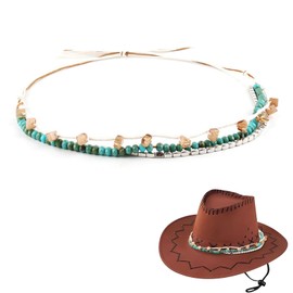 KGCGJVB Cowboy Hat Bands for Women Turquoise Beaded Hatband with Ribbon for Straw Hats Decorative Western Style Accessories for Cowgirl Outfits Adjustable Size Hat Band with Beads for Women’s Hats