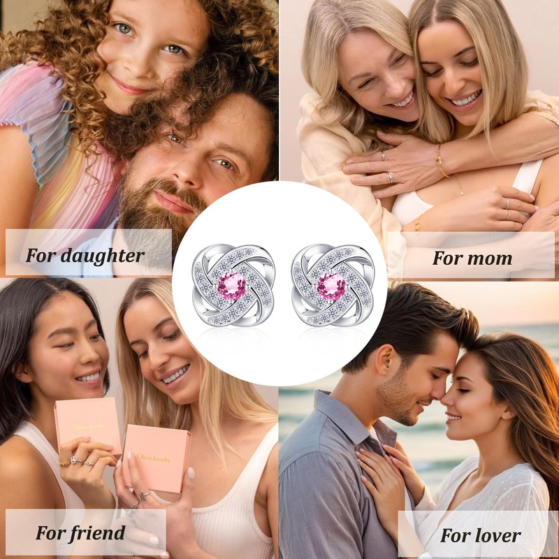 Rajputana Sterling Silver Stud Earrings Birthstone Earrings Love Knot Earrings