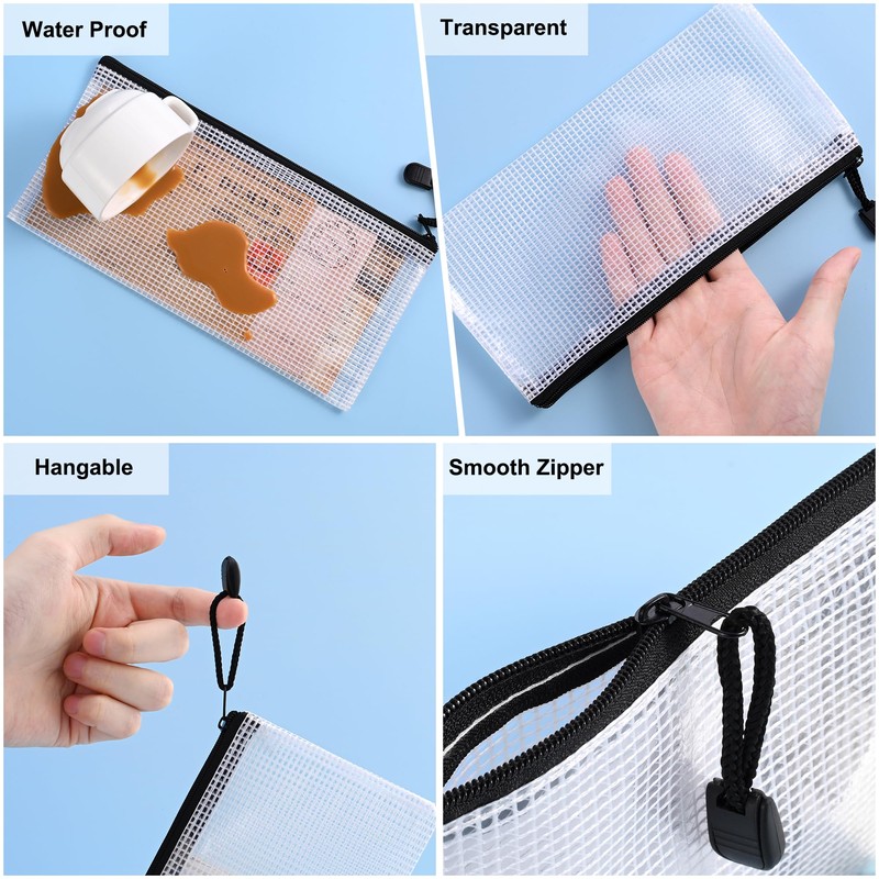 12 Pieces Plastic Wallet Zip Document Folder/PVC Waterproof Document Folder