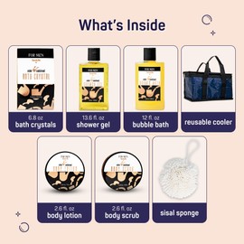 SpaLife Luxury Spa Skincare Sandalwood Gift Set for Men | Mens Body Wash Gifts | Mens Gift Set for Bath and Body | Christmas Gifts for Men | Cleansing, Moisturizing, Exfoliating | 7-Piece Bundle